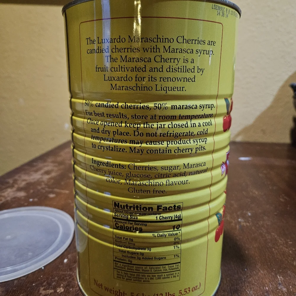 10” Tall TIN Luxardo Cherries Tin Plastic Lid 10” x 6” empty